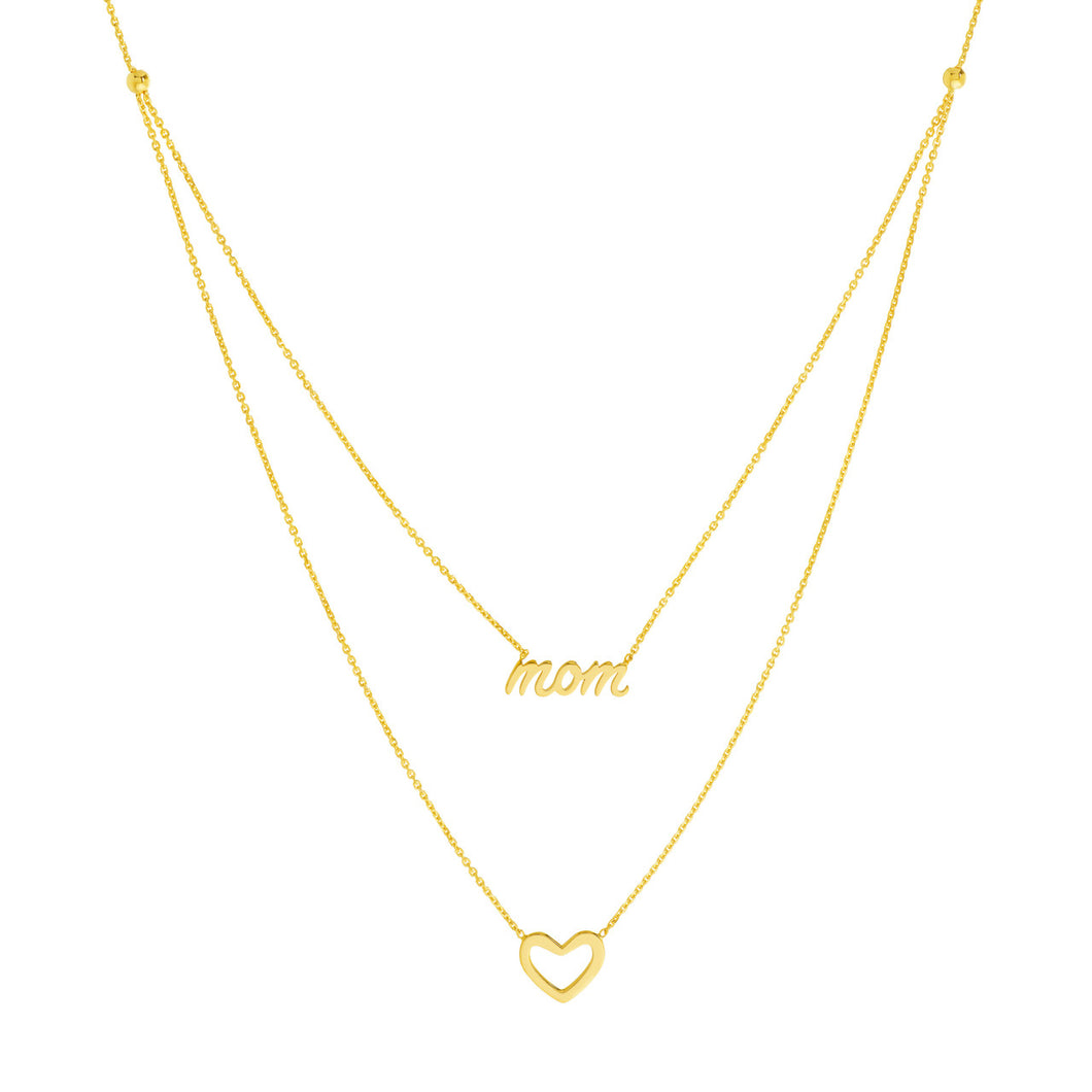 Mom and Heart Duet 14kt Gold Necklace