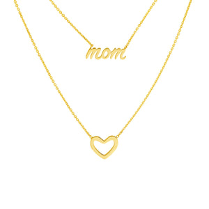 Mom and Heart Duet 14kt Gold Necklace