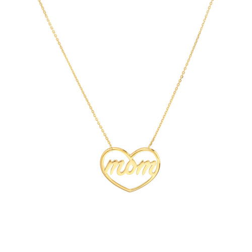 Moms Open Heart 14kt Gold Necklace