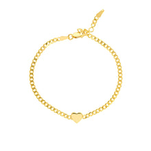 Load image into Gallery viewer, Heart on Curb Chain Adjustable 14kt Gold Bracelet