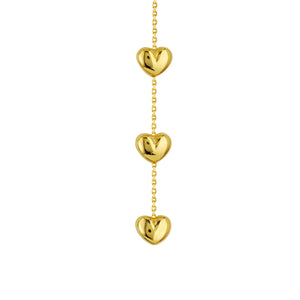 Triple-Puffed Heart Threader 14kt Gold Earrings