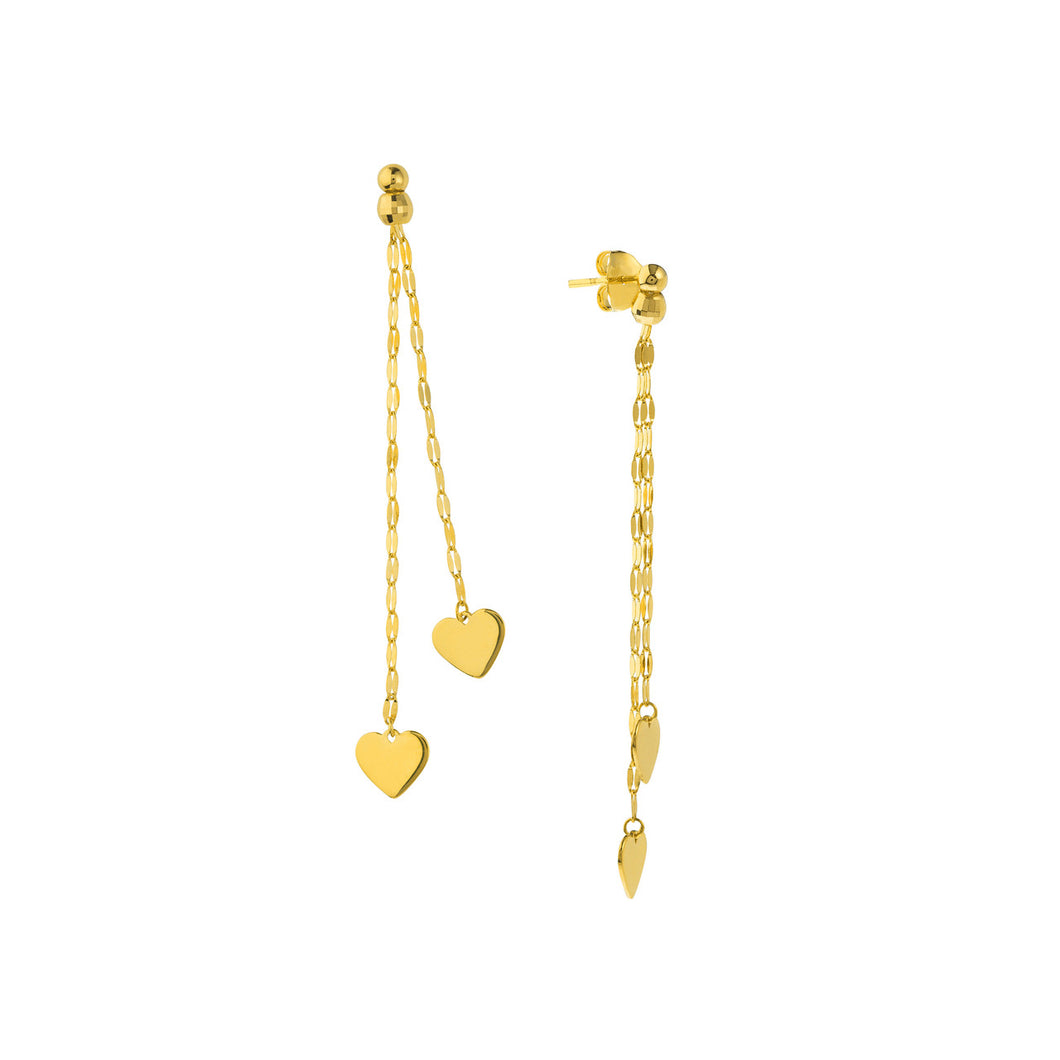 Double the Love Dangle Heart Gold Earrings