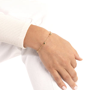 Puffed Heart Stations Bracelet with Saturn 14kt Gold Chain