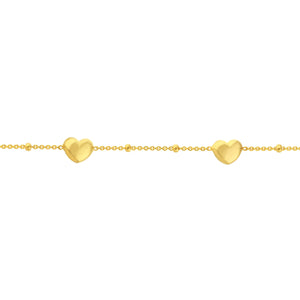 Puffed Heart Stations Bracelet with Saturn 14kt Gold Chain