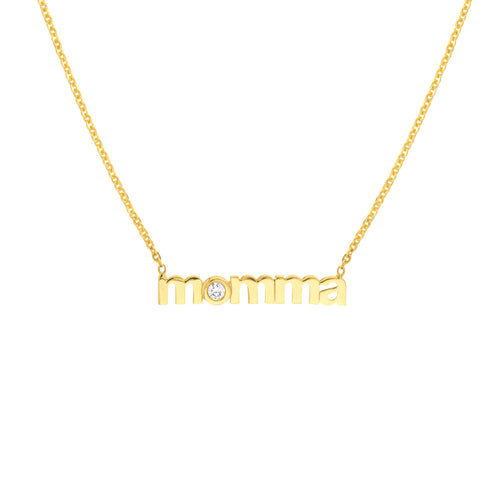 Momma Necklace w 3pt Diamond 14kt Gold