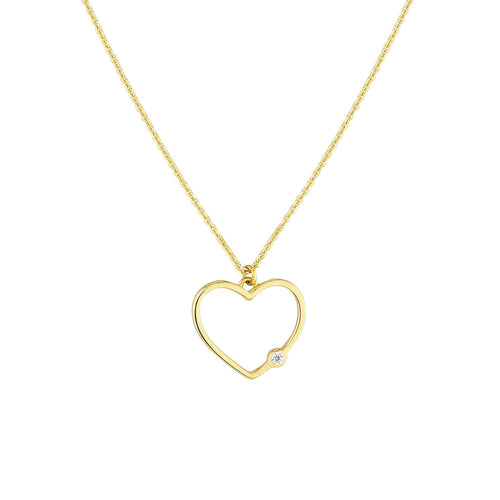 Open Heart Diamond Bezel 14kt Gold Necklace