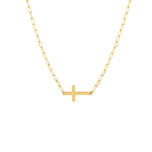 East to West Cross Paper Clip Necklace