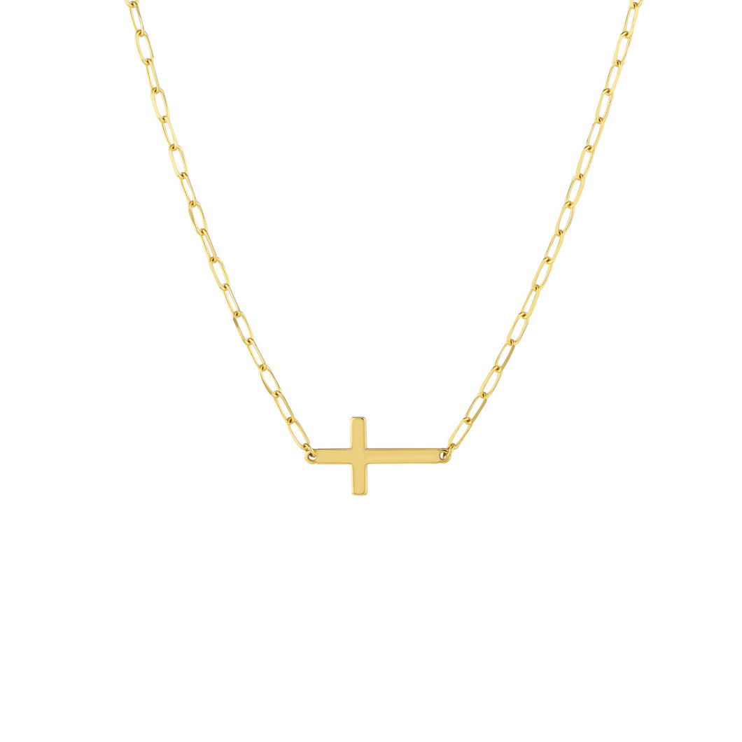 East to West Cross Paper Clip Necklace