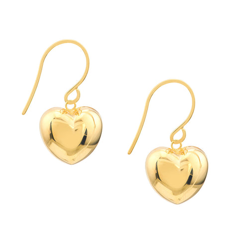 Puffed Heart Fish Hook 14kt Gold Earrings