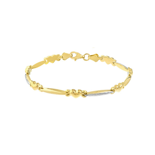 Two-Tone Heart and Bar Stampato 14kt Gold Bracelet