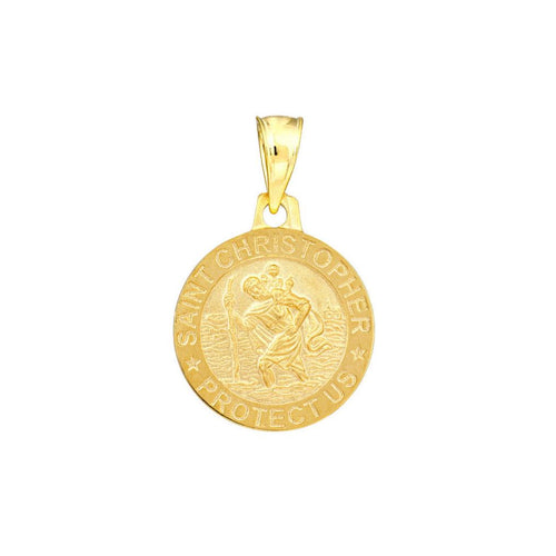 Round St Christopher Medal 14kt Gold Pendant