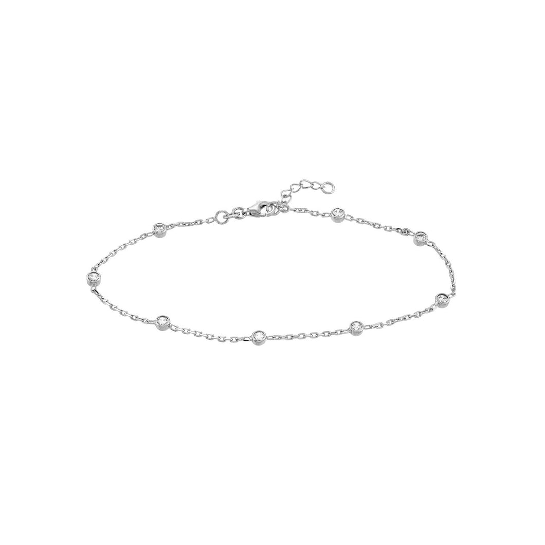 Adjustable Sterling Silver Anklet with CZ Stations 10