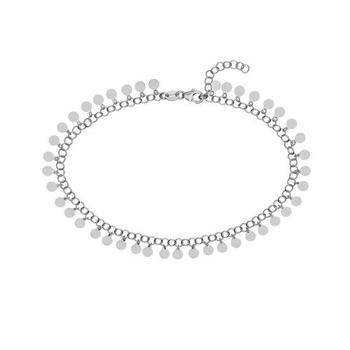 Adjustable Sterling Silver Round Link with Hanging Circles Anklet 10