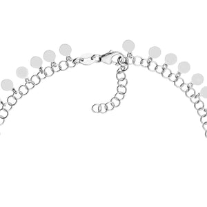 Adjustable Sterling Silver Round Link with Hanging Circles Anklet 10"